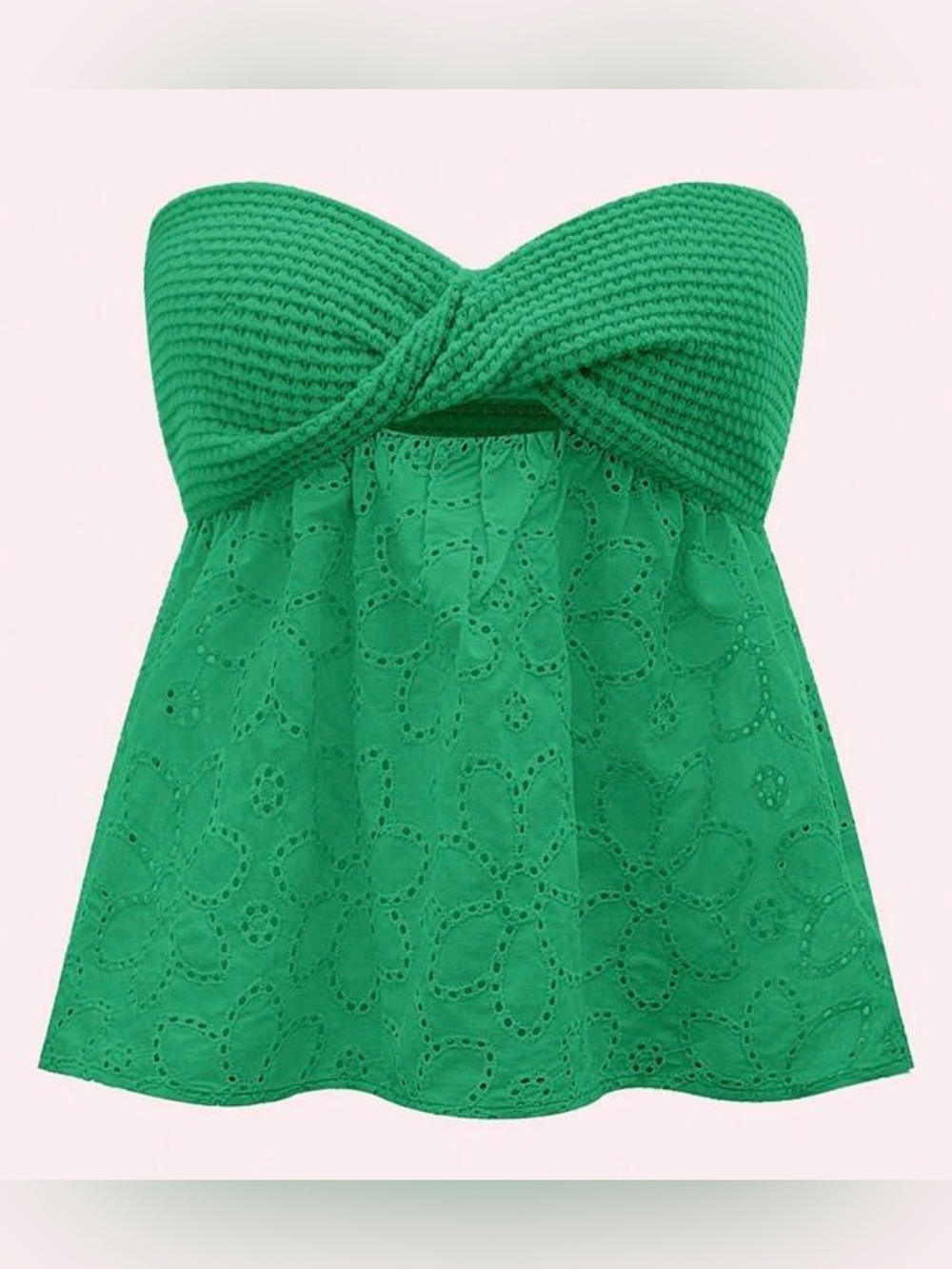 Green Strapless Crochet & Eyelet Babydoll Top